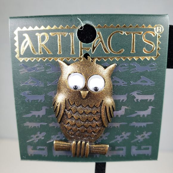 Vintage 1980's JJ Jonette Artifacts Owl on Tree Branch with Googly Eyes Tac Pin - Picture 4 of 10